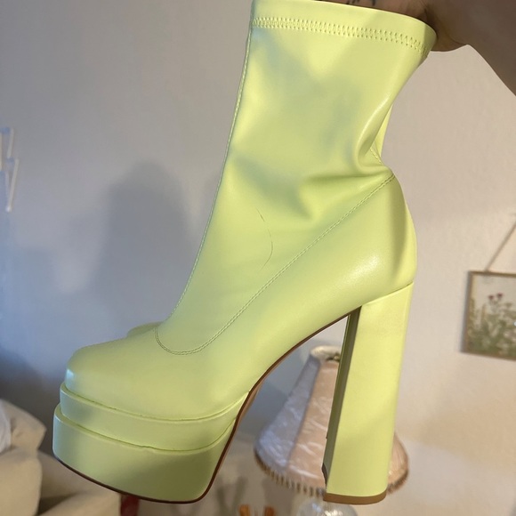 AZALEA WANG — Bold Neon Lime Platform Boots • High Block Heel, Retro 70’s Vibes - Picture 2 of 13